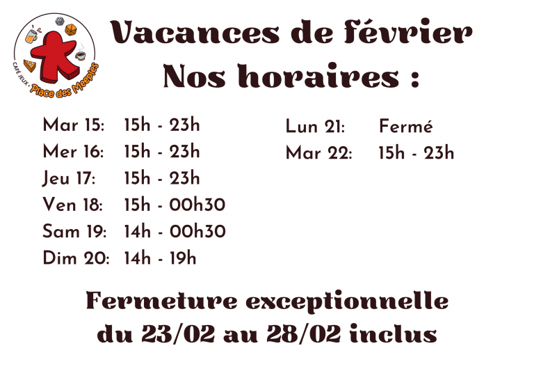 Vacances de Noël Nos horaires