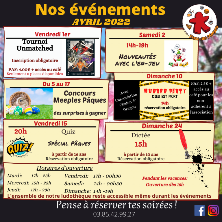 Calendrier Avril 2022