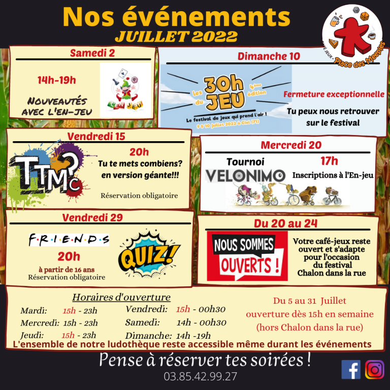 Calendrier Juillet 2022