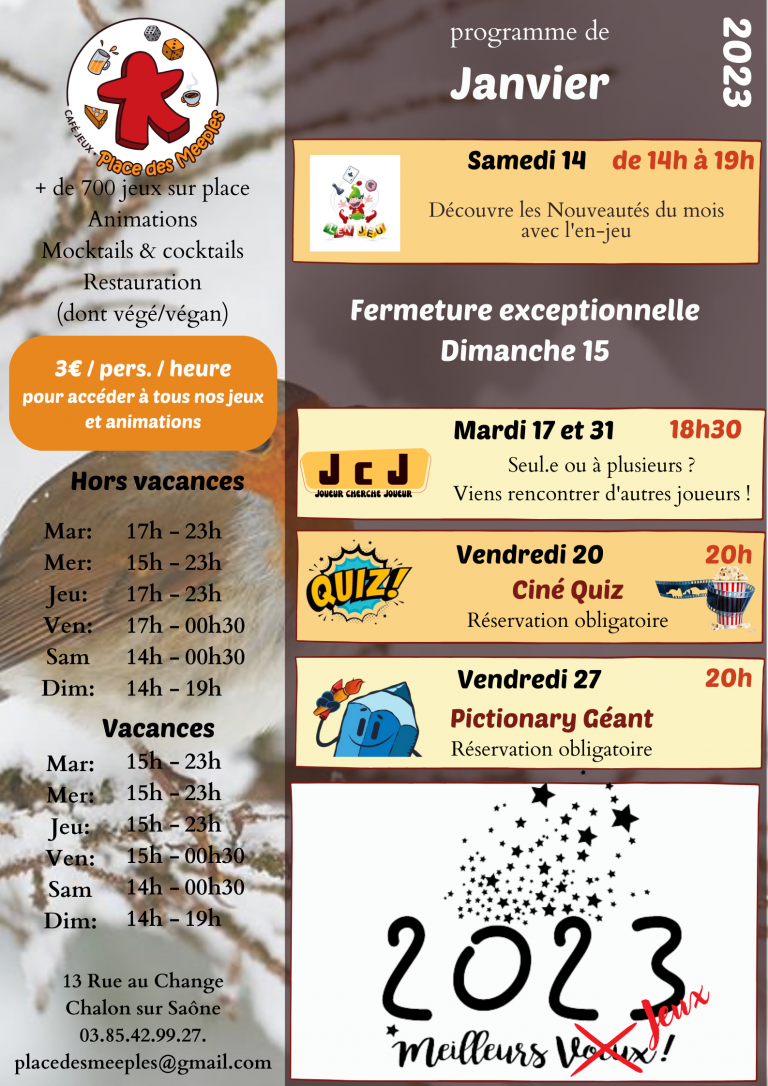 Calendrier Janvier 2023