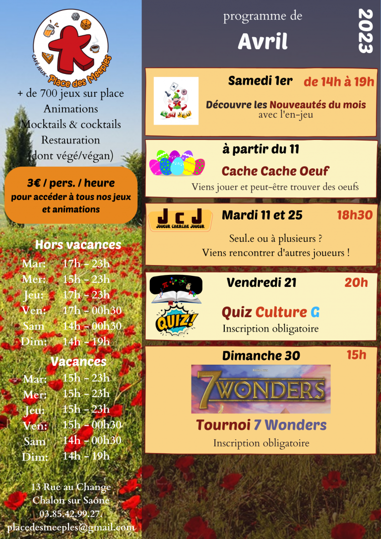 Calendrier avril 2023