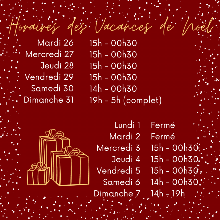 Horaires d&rsquo;ouverture des Vacances de Noël